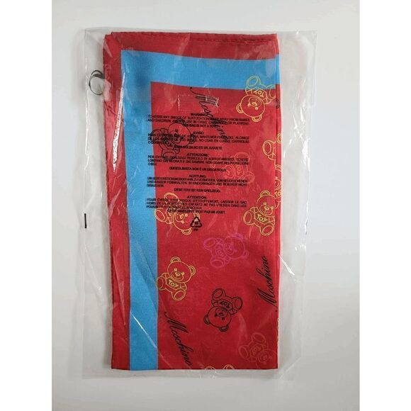 🐻 NWT MOSCHINO Iconic Teddy Bear Print Luxe Red Silk Scarf MSRP $245 - Picture 12 of 16